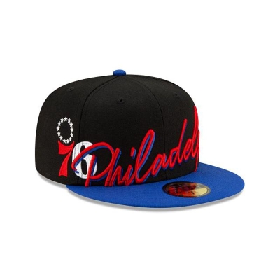 Philadelphia 76ers Gorra | New Era NBA Cursive 59fifty Fitted Cap Mexico - Negros